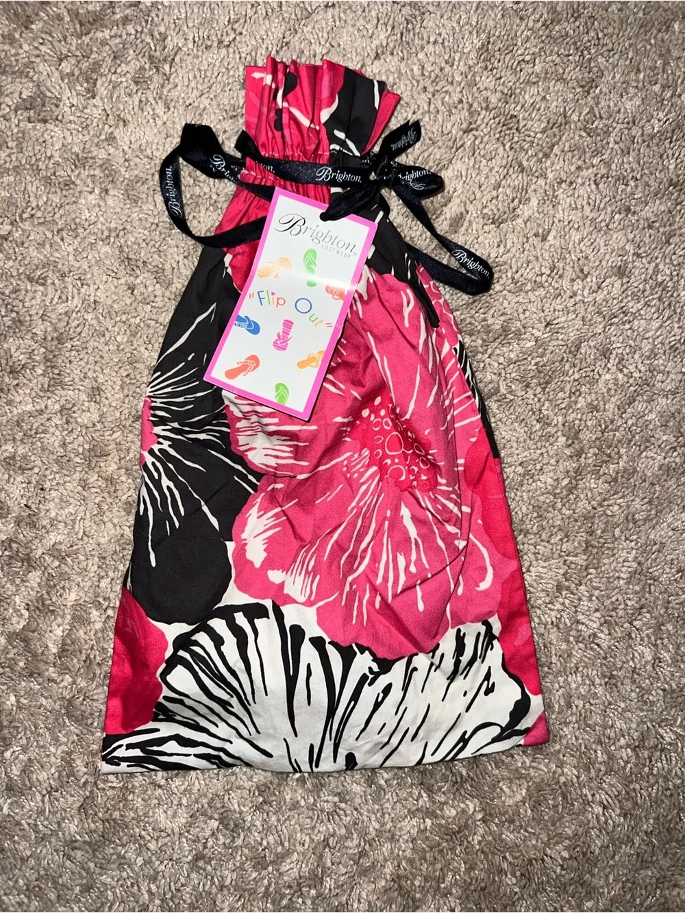 Brighton Flip Flop Bag Pink Black and White Floral NEW
